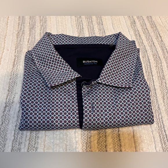 Bugatchi Polo Golf Shirt Mens XL Casual Lightweight White/Grey/Burgundy - Picture 6 of 7